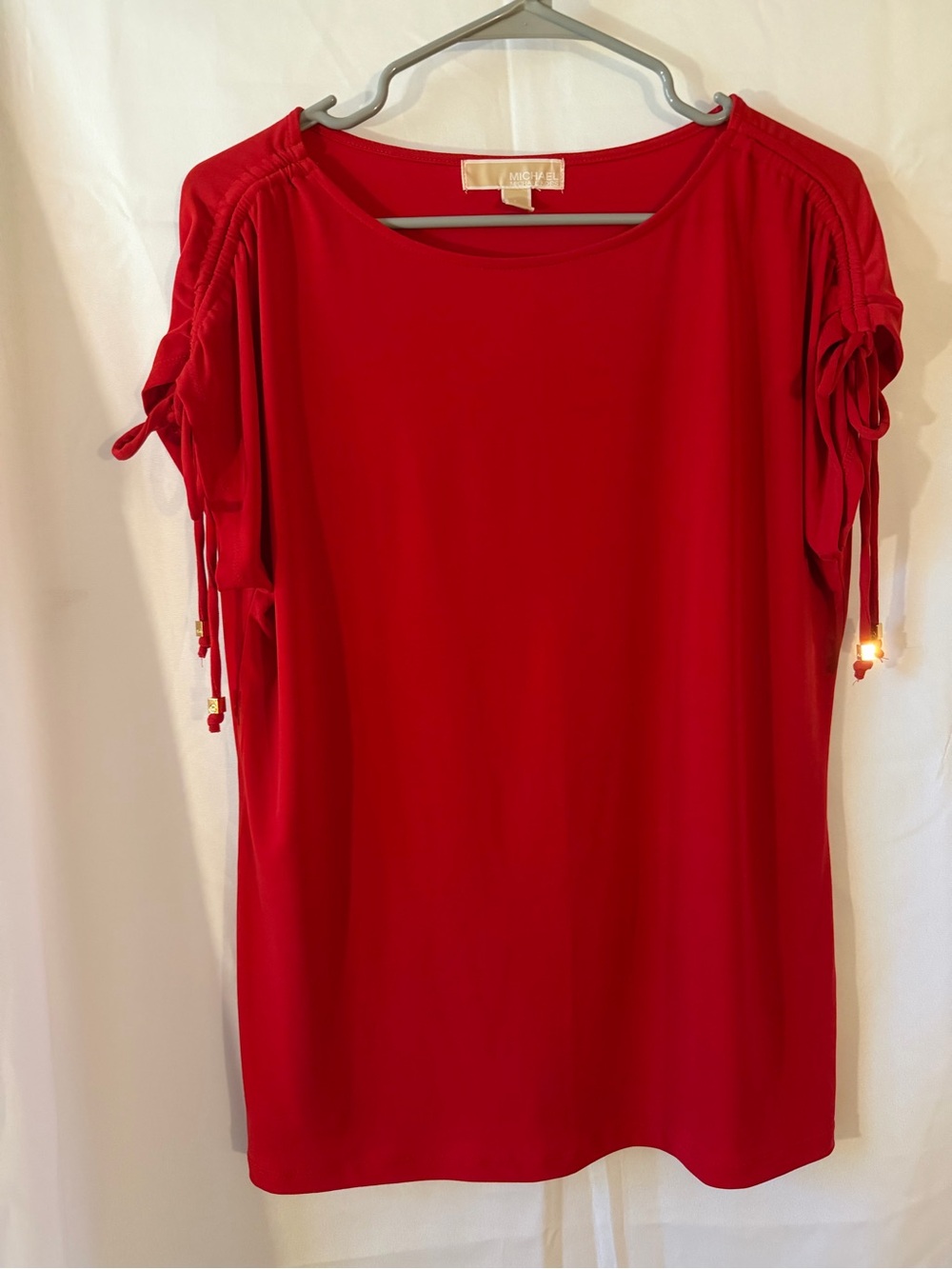 Michael Kors Red Short-Sleeve Tie-Detail Women's Top
